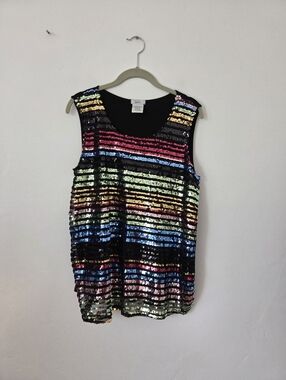 Rainbow Sequin Sleeveless Top Party Cocktail Disco Dance Club Event Formal Large